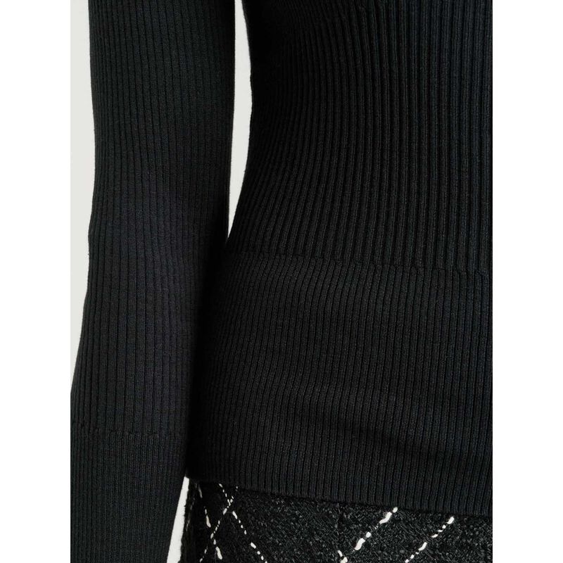 Veronika Maine Cotton Silk Blend Scoop Neck Ribbed Knit Top image number 5